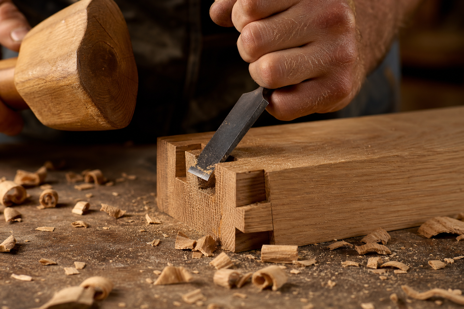 Lavorazione artigianale di un giunto in legno a incastro
